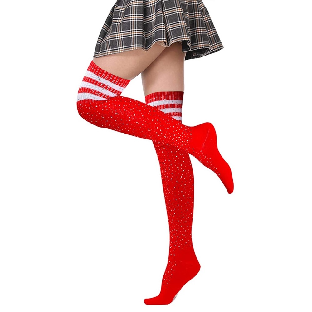 Sexy Bling Rhinestone Over The Knee Red Socks - Picture 3 of 12